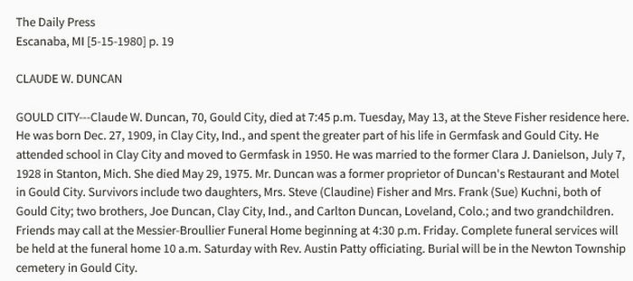 Duncans Motel and Restaurant - Claude Wilburn Duncan 1909-1980